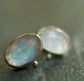 Lunar Ice Pellets — A Pair of Aurora Opal and Himalayan Crystal Doublet Stud Earrings in Sterling Silver and Gold