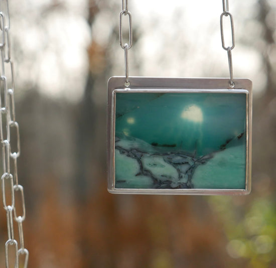 Deep Sea Dive — A Petrified Wood Scenic Pendant Necklace in Sterling Silver