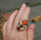 Neutral Autumn — A Dendritic Agate and Carnelian Satellite Adjustable Ring in Oxidized Sterling Silver and 14kt Gold — Sizes 6 1/2 to 7 1/2
