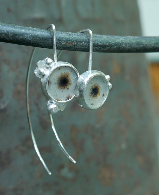 Shooting Starbursts — A Pair of Dendritic Agate Dangle Earrings in Sterling Silver