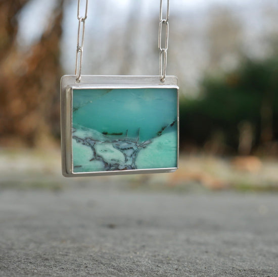 Deep Sea Dive — A Petrified Wood Scenic Pendant Necklace in Sterling Silver