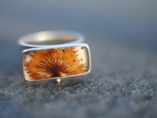 Putting Down Roots — A Dendritic Agate Ring in Sterling Silver and 14kt Gold — Size 7 1/2