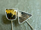 Geometric Forest — A Mismatched Pair of Dendritic Agate Drop Earrings in Sterling Silver and 14kt Gold