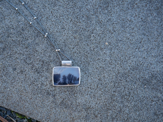 Moon Storm — A Dendritic Agate Landscape Pendant Necklace in Sterling Silver