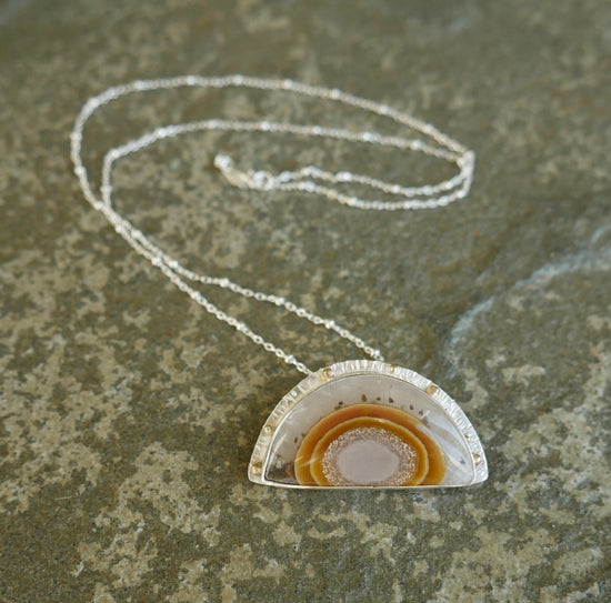 A New Day Rising — A Sunrise Agate Pendant Necklace in Sterling Silver and 14kt Gold
