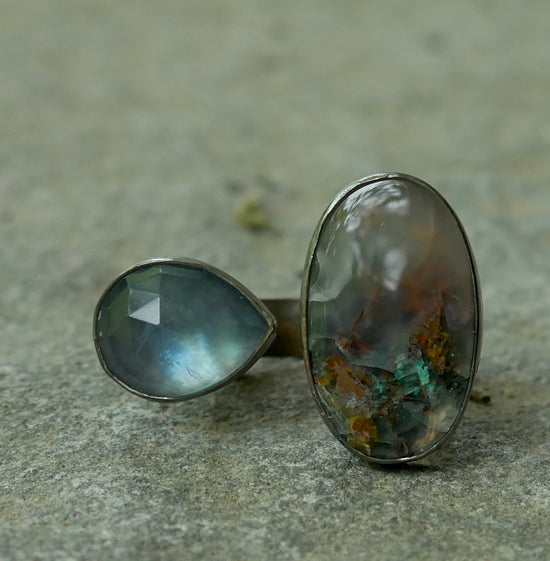 Earth and Water — A Satellite Ring in Oxidized Silver — Size 8