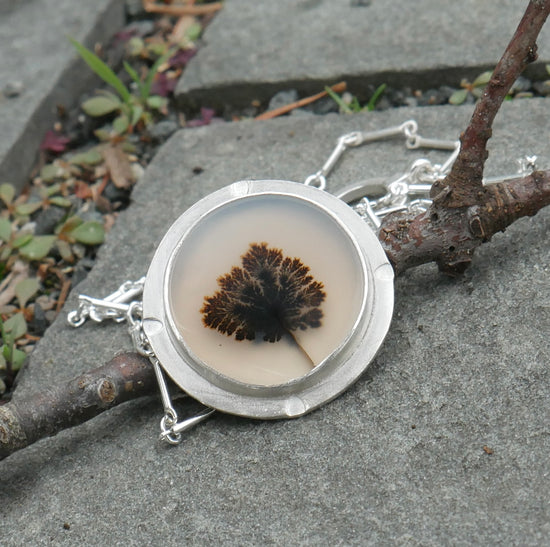 Cornflower Compass — A Dendritic Agate Pendant Necklace in Sterling Silver
