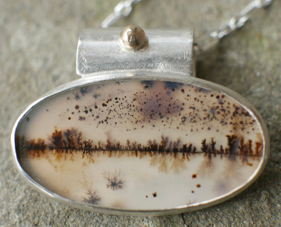 Starry Eyed View — A Dendritic Agate Pendant Necklace in Sterling Silver and 14kt Gold