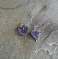 Celestial Surface — A Pair of Mismatched Raw Faced Amethyst Heart Earrings in Oxidized Sterling Silver